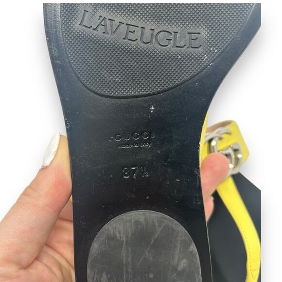 Gucci GG Marmont Thong Double G Flat Leather Sandals Yellow Silver 37.5 Women’s - Picture 9 of 11